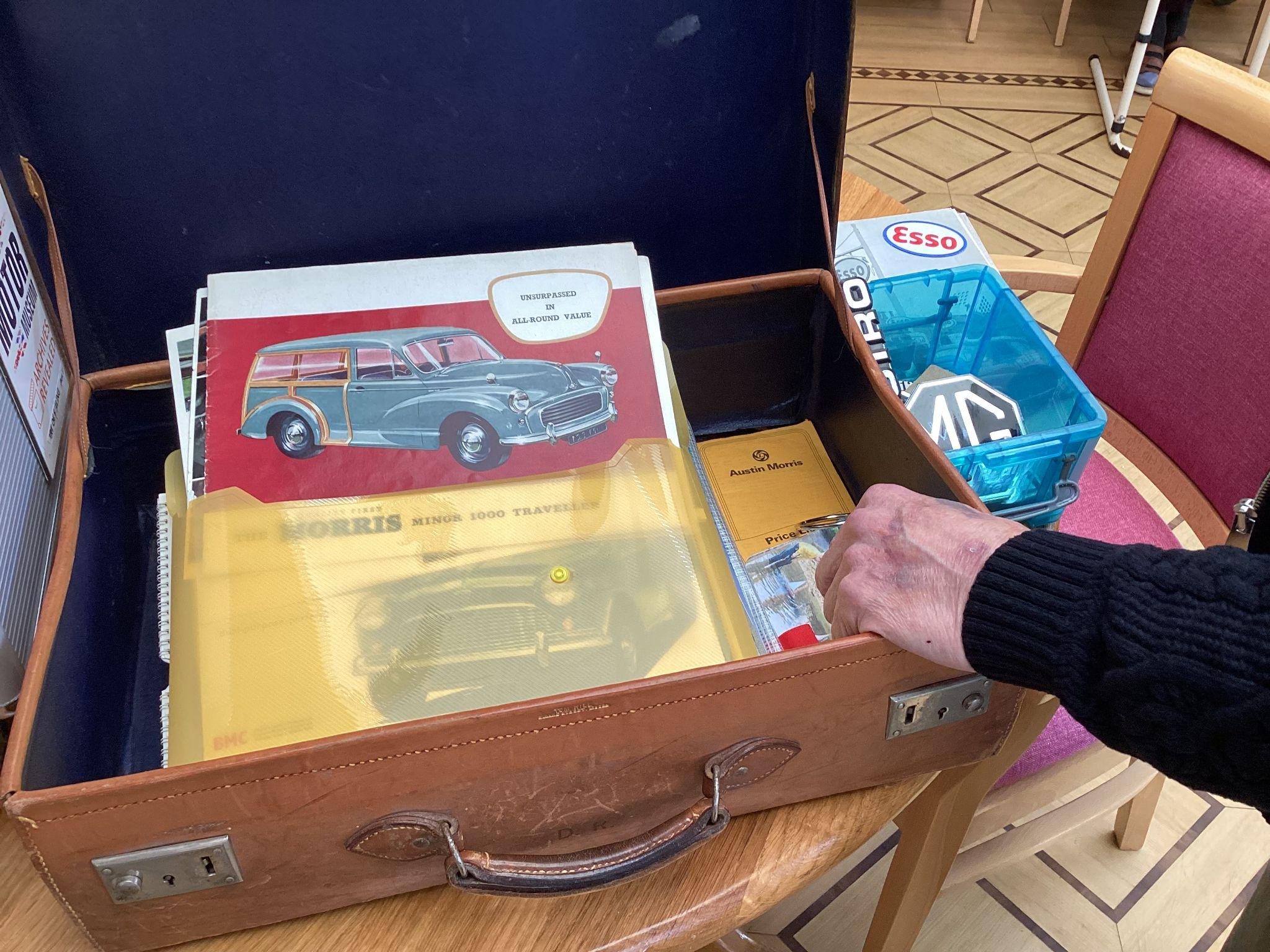 A resident looking at the memorabilia.